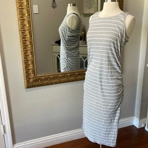 A Glow Gray White Striped Maternity Dress